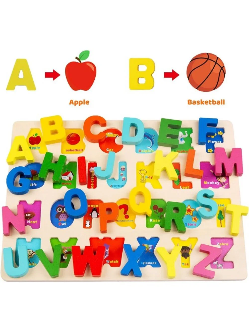 Wooden Alphabet & Number Puzzles for Toddlers, Montessori Learning Toys for Ages